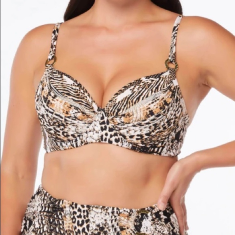 Animal Print Bleu Rod Beattie, Underwire D Cup Brassiere Bikini Top